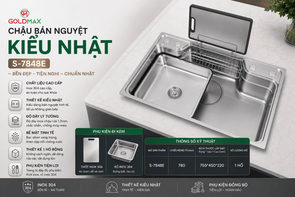 Chậu 1 hố inox 304