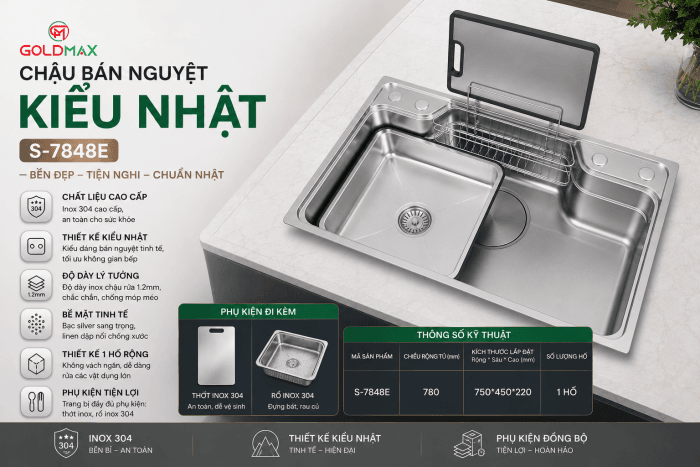 Chậu 1 hố inox 304