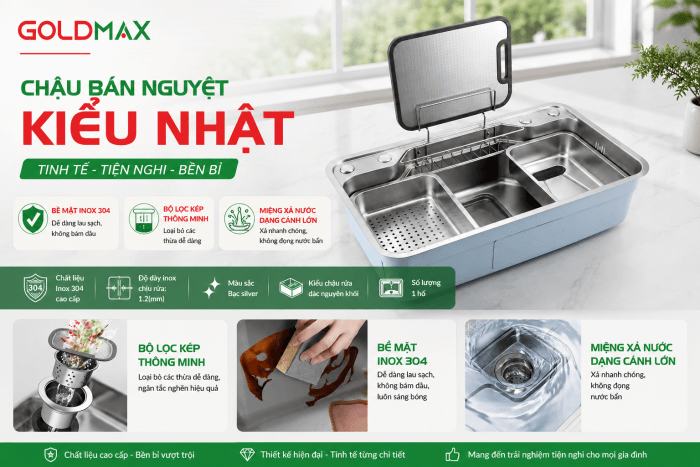 Chậu rửa bát 1 hố inox 304 chính hãng Goldmax