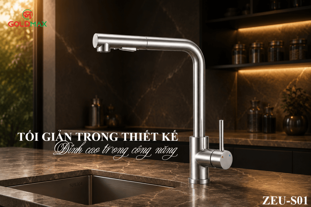 vòi rửa chén inox 304 ZEU-S01 vòi vuông dây rút