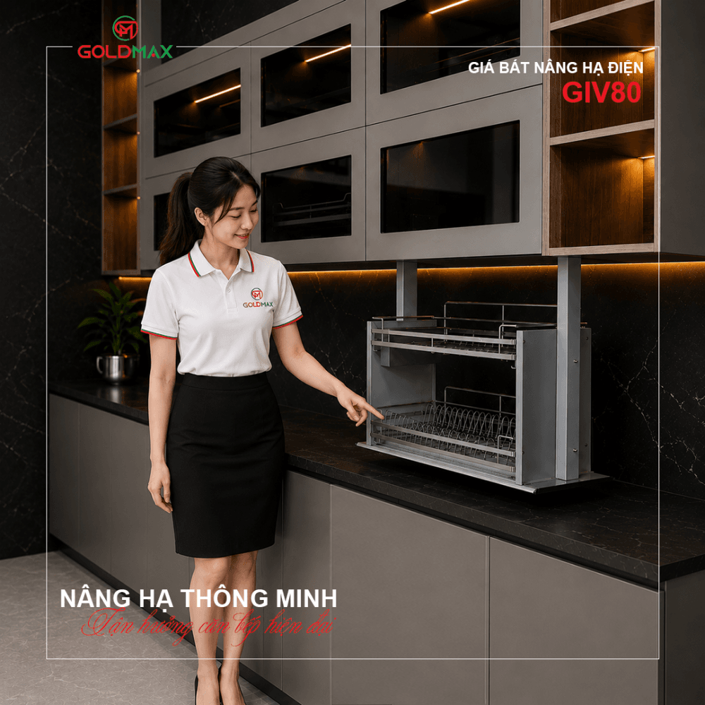 giá bát nâng hạ điện phụ kiện tủ bếp