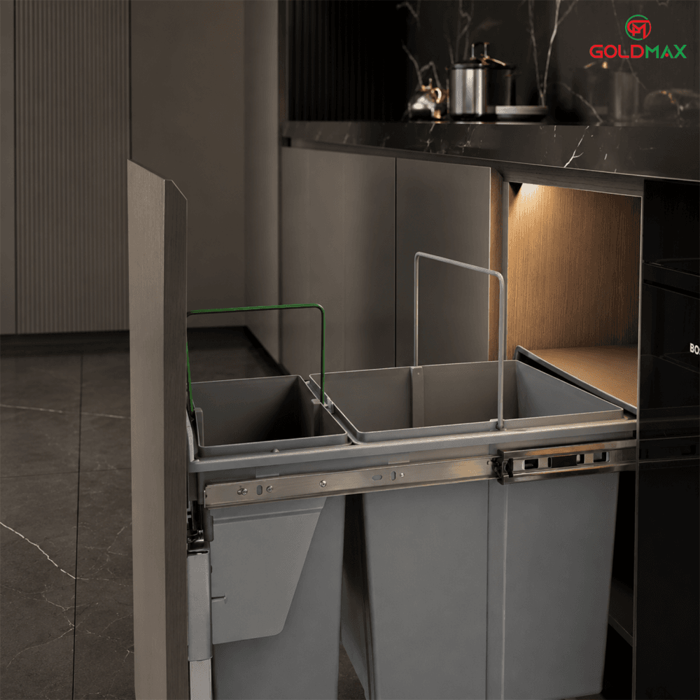 thùng rác âm tủ ray giảm chấn goldmax