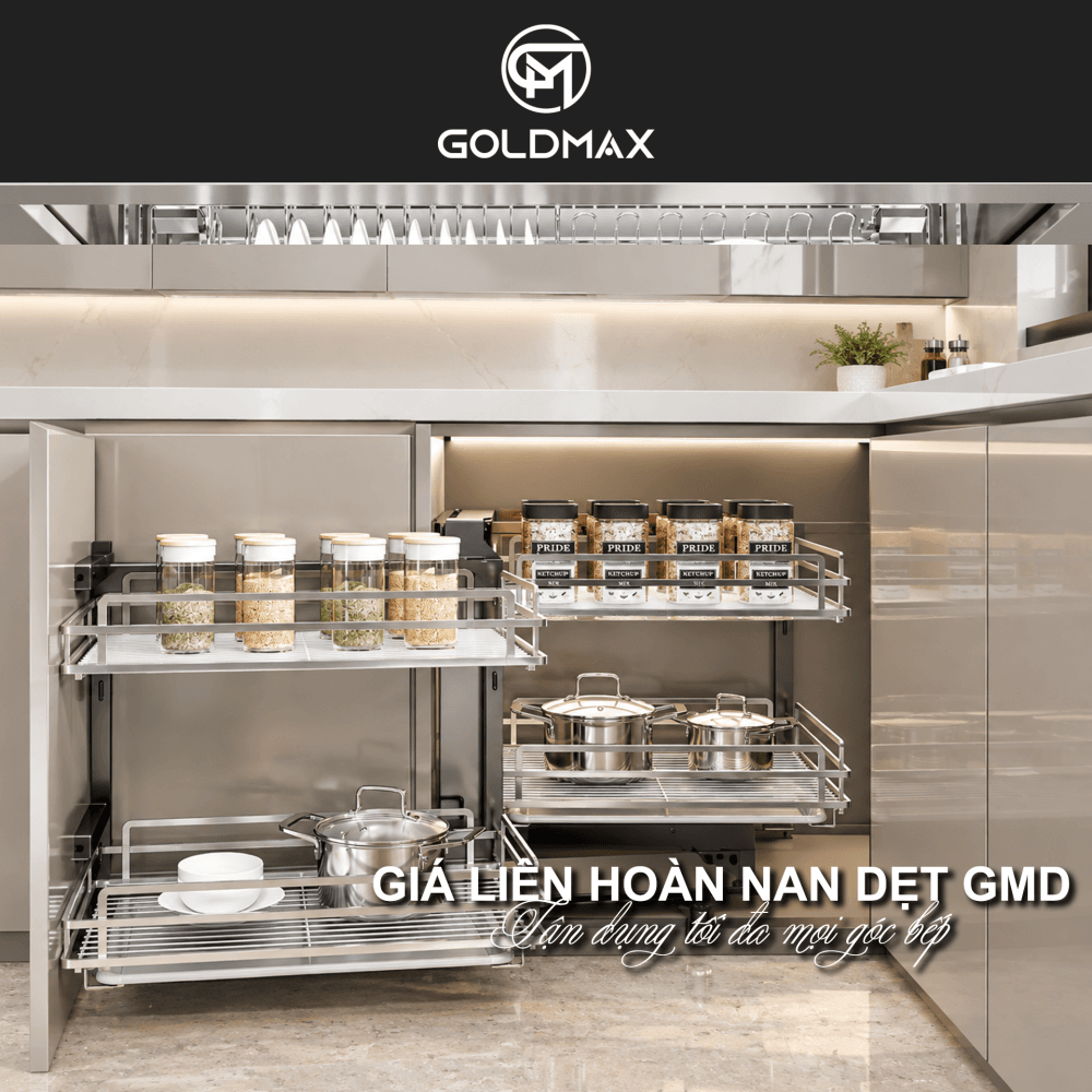Giá góc liên hoàn tủ bếp Goldmax
