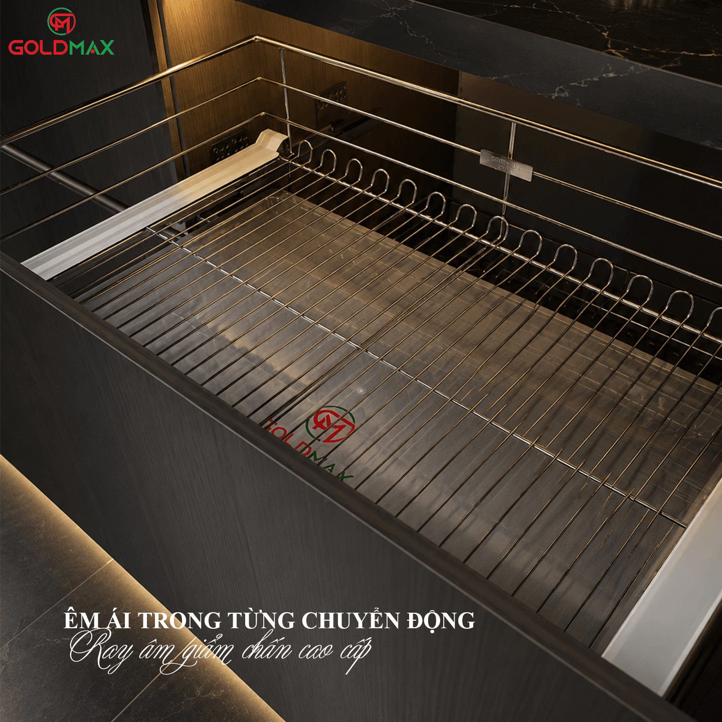 Bộ ray âm giảm chấn của giá để xoong nồi Goldmax GECO Bộ ray âm giảm chấn của giá để xoong nồi Goldmax GECO