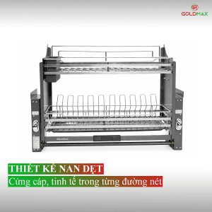 Giá bát nâng hạ nan dẹt Goldmax GEDL inox 304 lắp trong tủ bếp trên