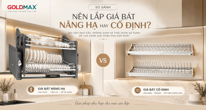 giá bát nâng hạ và giá bát cố định cho tủ bếp trên