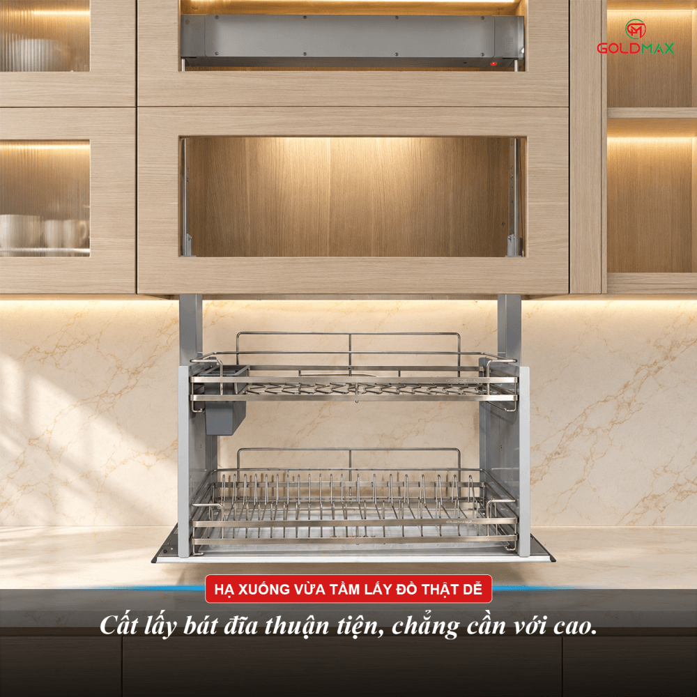 giá bát nâng hạ điện cho tủ bếp trên