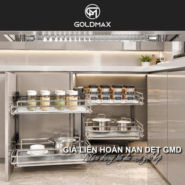 góc chết tủ bếp chữ L khó tận dụng