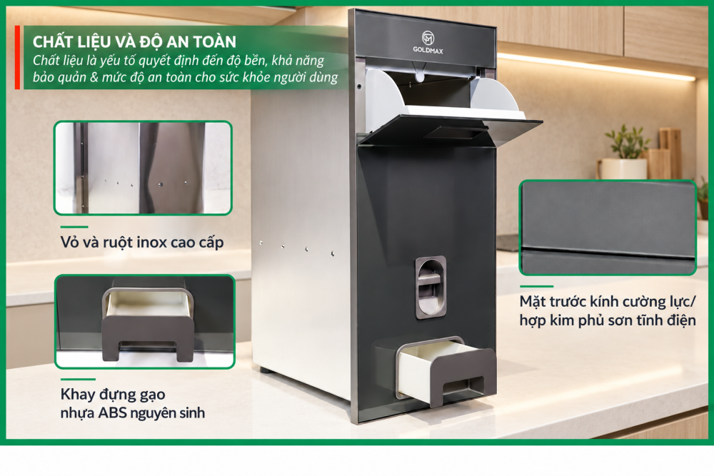 thùng đựng gạo tủ bếp mặt gương Goldmax