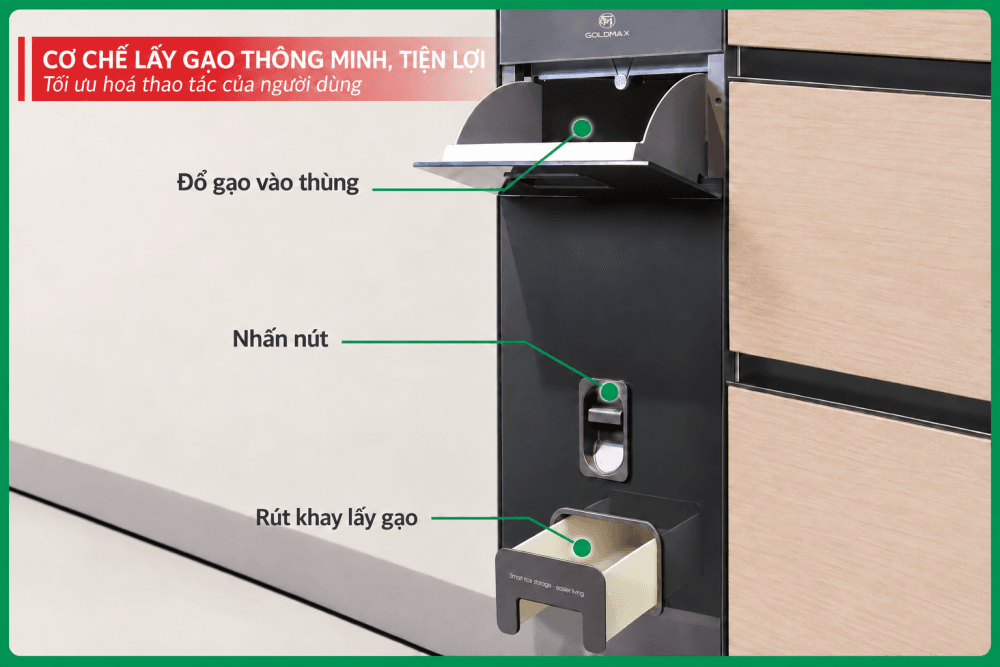 thùng gạo cao cấp lắp trong tủ bếp dưới